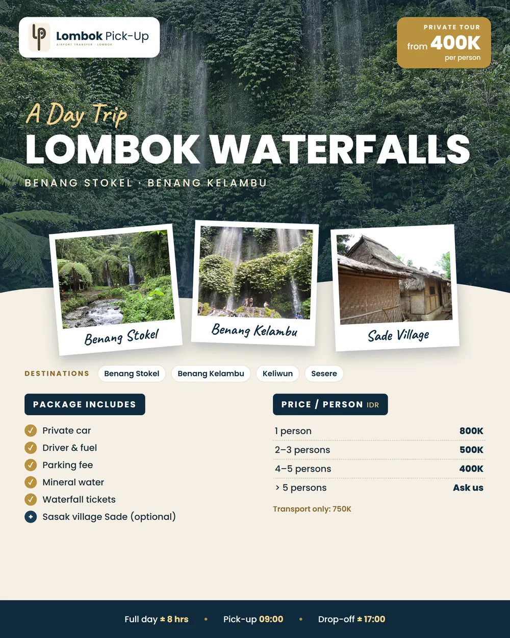 Lombok Waterfalls tour flyer