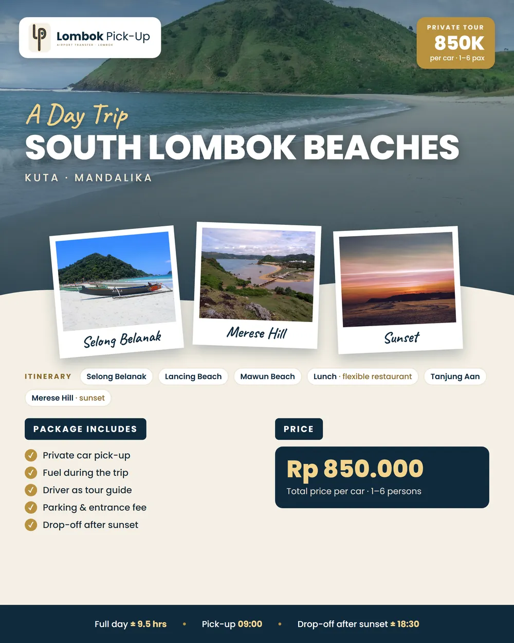 South Lombok Beaches tour flyer
